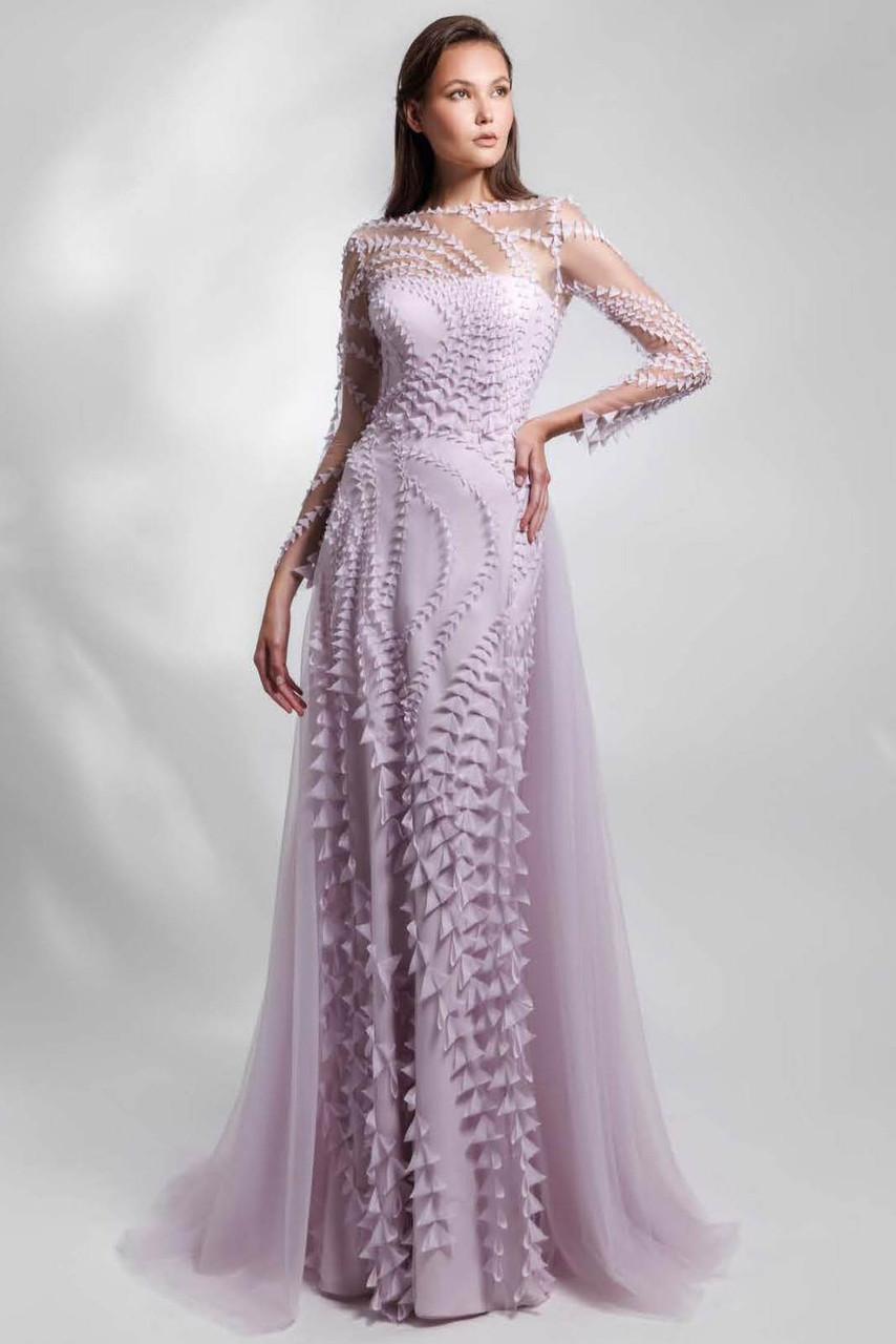 Gemy Maalouf Laser-cut Chiffon Gown With Tulle Train