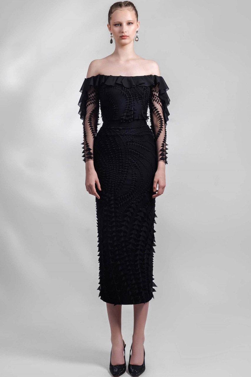 Gemy Maalouf Off Shoulder Chiffon Top With Skirt