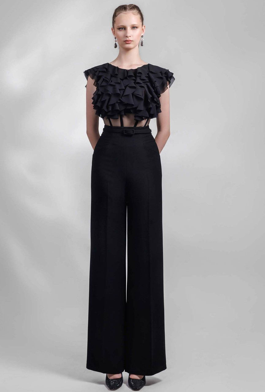 Gemy Maalouf Laser-cut Chiffon Top With Pants