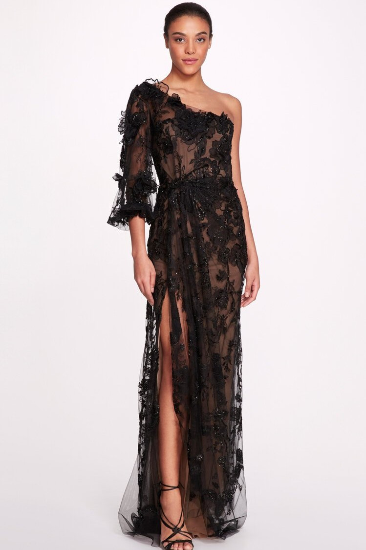 Embellished Sheer Illusion Neck Gown