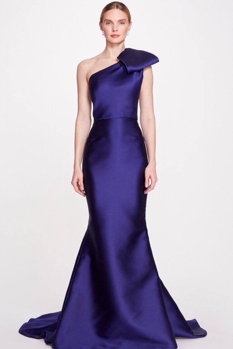 Marchesa One Shoulder Duchess Satin Gown