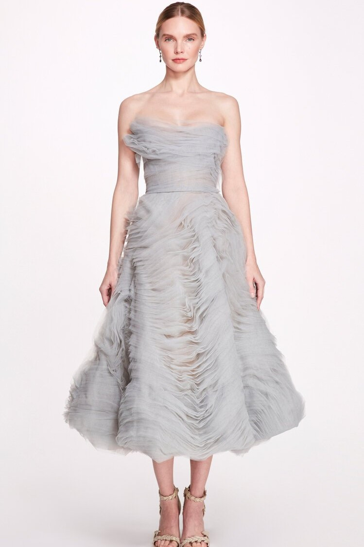 Marchesa Strapless Textured Tea-length Dress