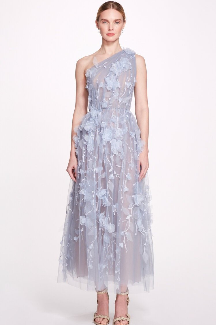 Marchesa One Shoulder Tea-length Dress