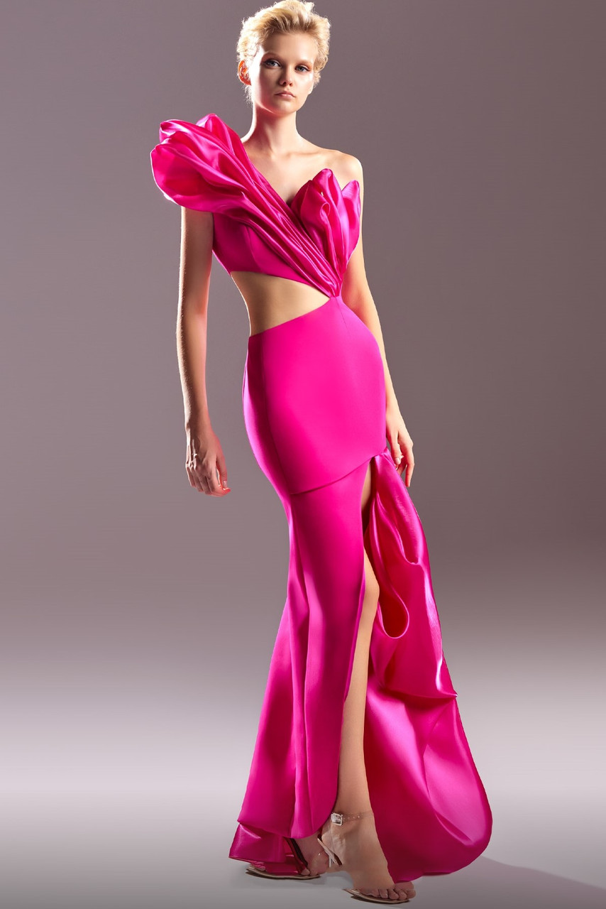 Gaby Charbachy Flouncing Gown With Side Cutout