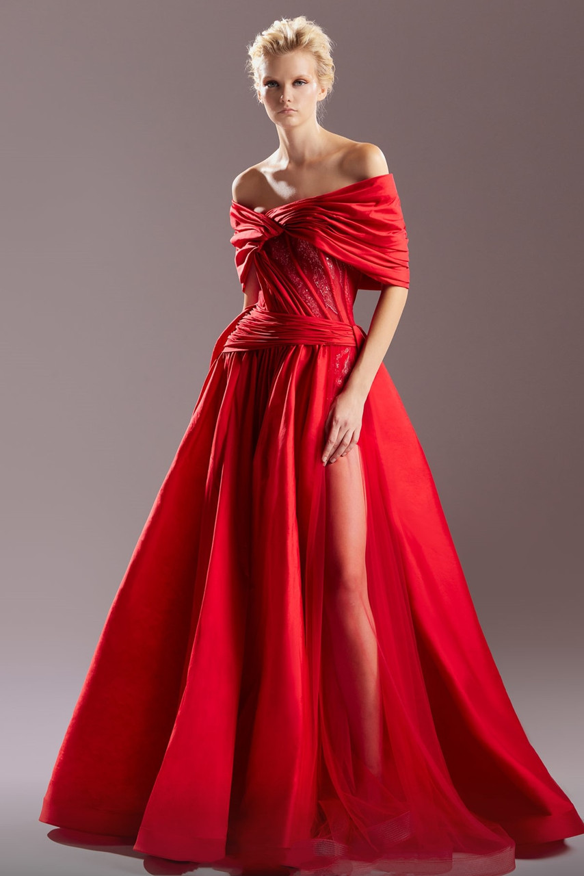 Gaby Charbachy Bare Shoulders Taffeta Gown