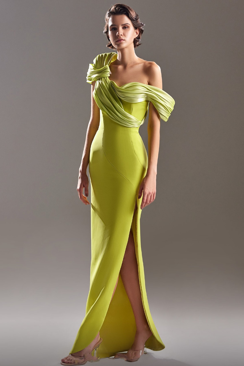 Gaby Charbachy Dropped Sleeve Crepe Gown