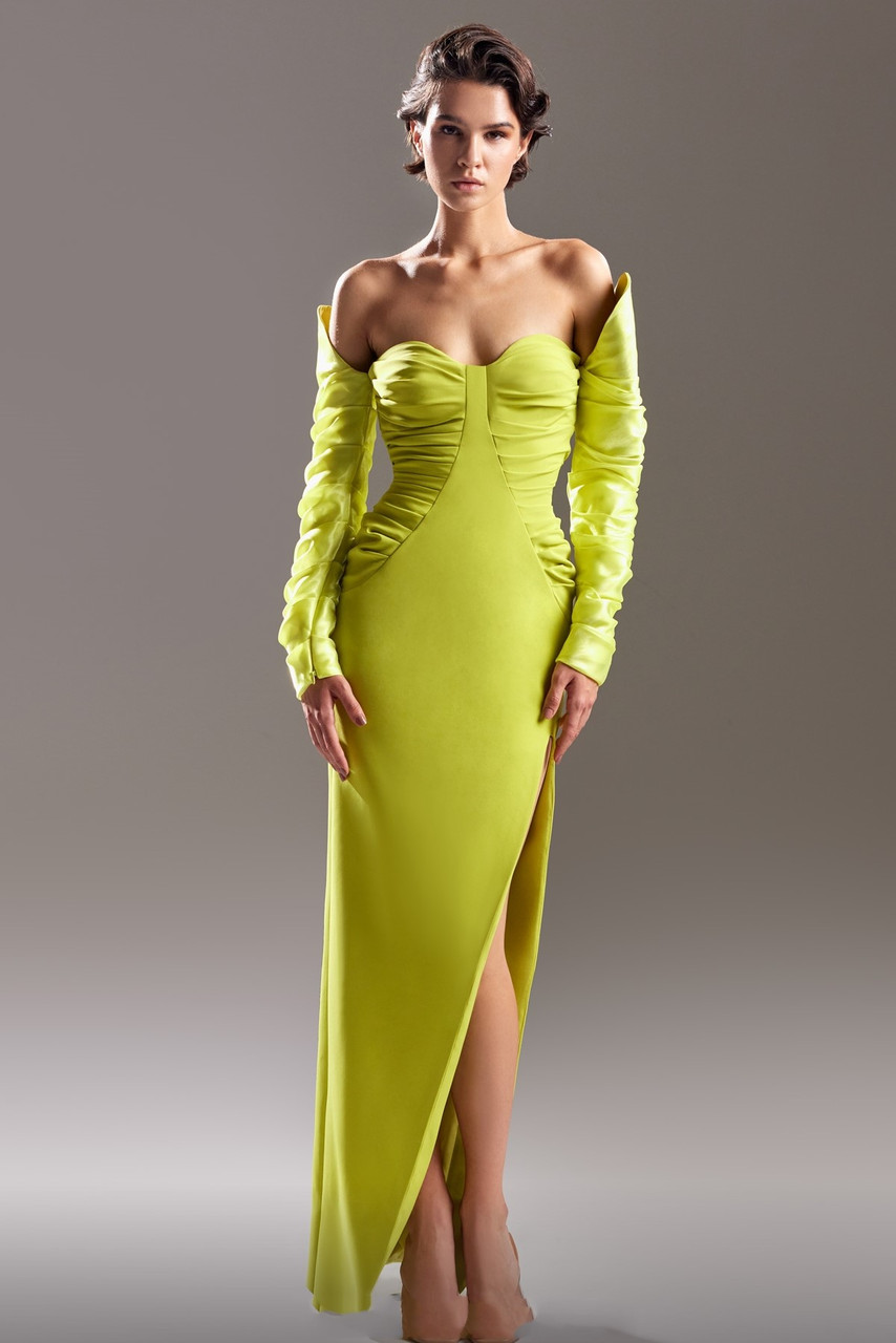 Gaby Charbachy Draped Crepe Gown With Organdie Sleeves