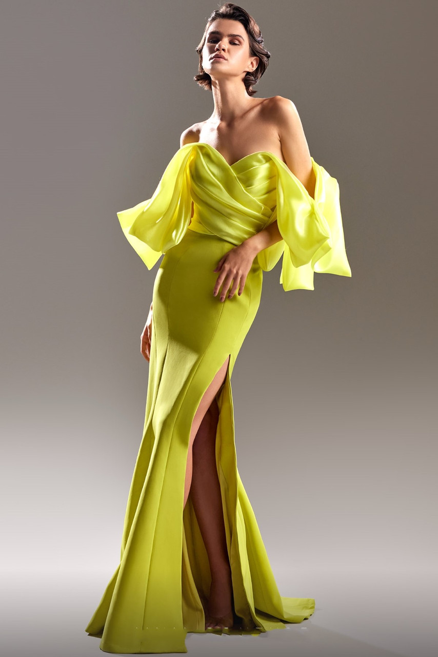 Gaby Charbachy Crepe Gown With Exaggerated Off Shoulders