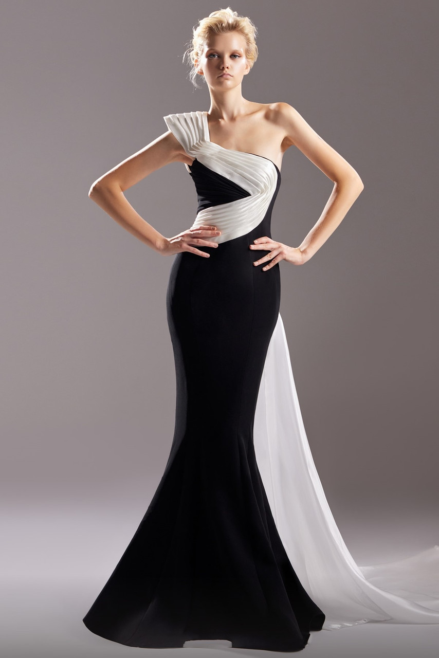 Gaby Charbachy Crepe With Organdie Enhanced Shoulder Gown