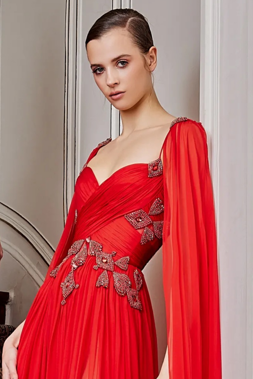 Zuhair Murad Womens Embellished Silk Chiffon Maxi Dress In Red Modesens 2108