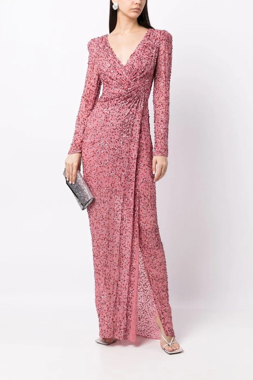 Jenny Packham Bobbie Gathered Sequin Gown In Pink