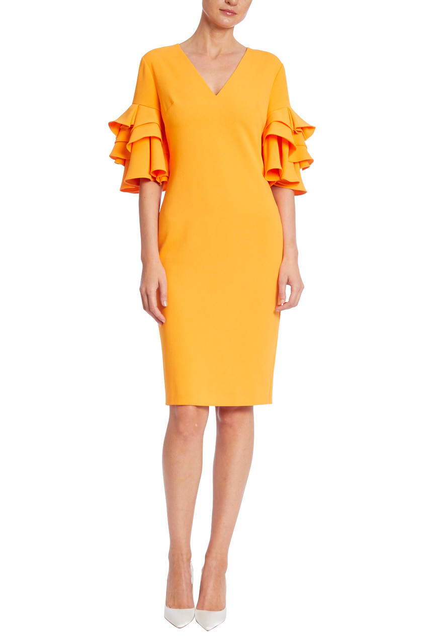 Badgley Mischka Tiered Sleeve Dress In Yellow