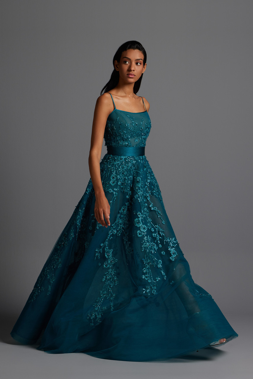 Rami Al Ali Embroidered A-line Floral Tulle Gown In Multi