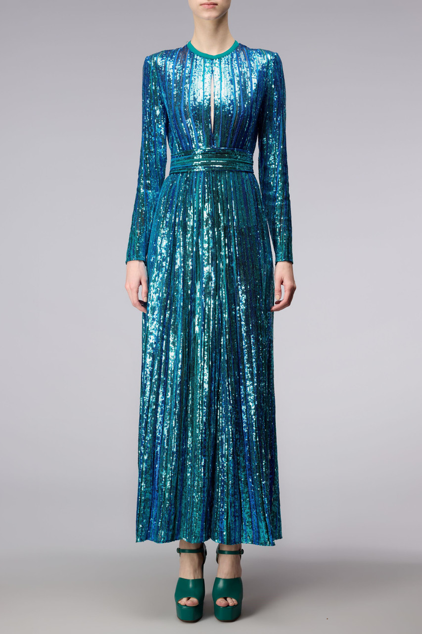 Elie Saab Sequin Tulle Midi Dress