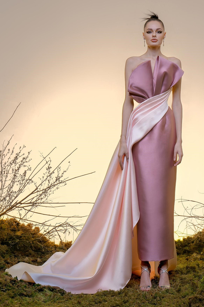 Mark Bumgarner Sculpted -strapless Mikado Gown In Pink