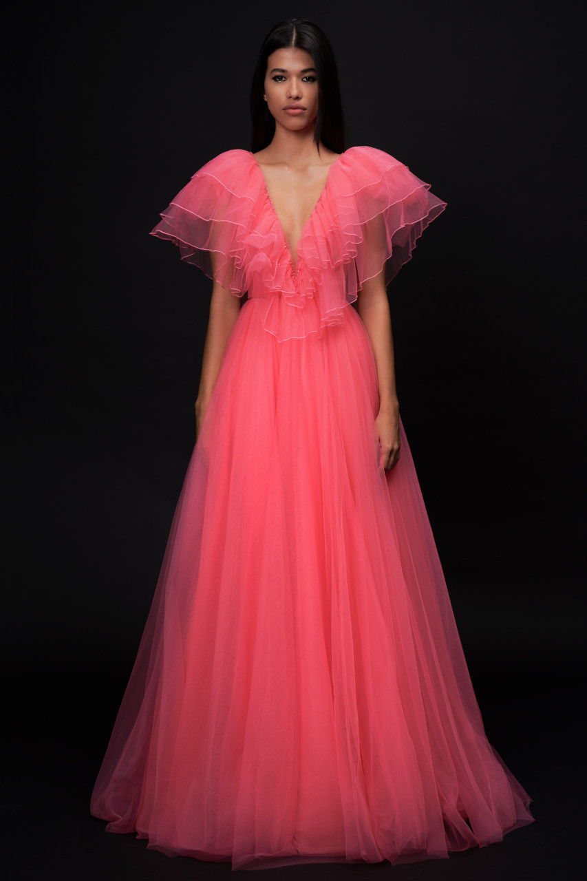 JENNY PACKHAM IBIS FLUTTER SLEEVE GOWN