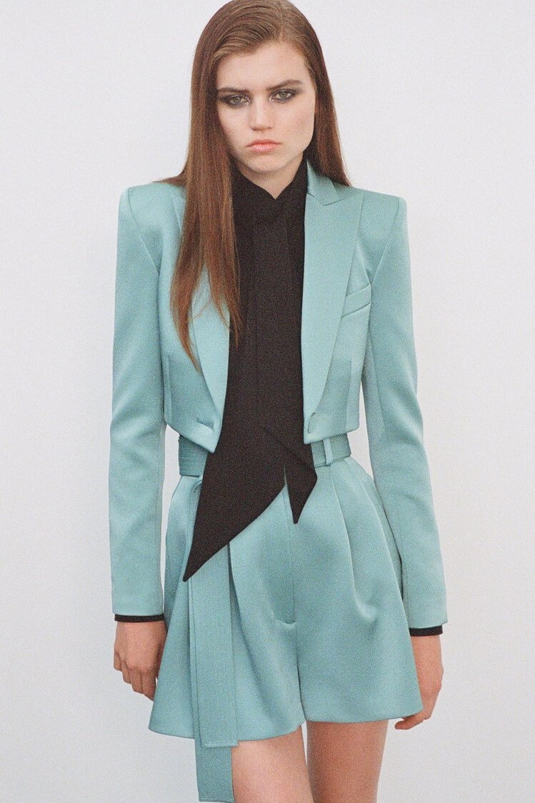 Alex Perry Satin Crepe Blazer, Shirt And Skirt In Blue