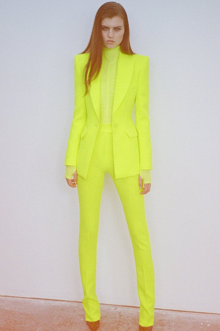 Alex Perry Blazer, Bodysuit And Pants In Yellow