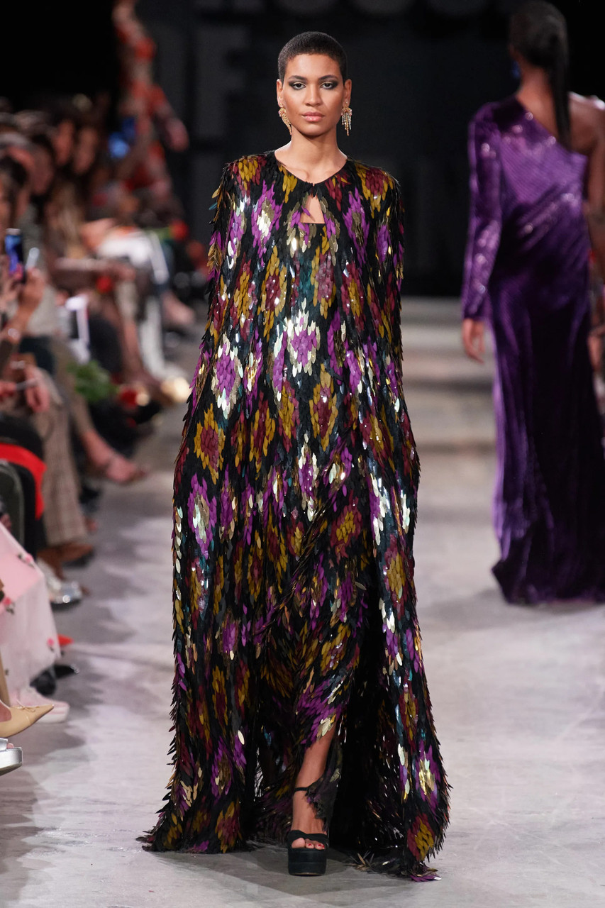Shop Naeem Khan Sequin Strapless Gown With Cape