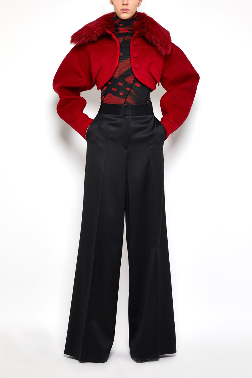 Prabal Gurung Cropped Jacket With Shearling Collar In Black