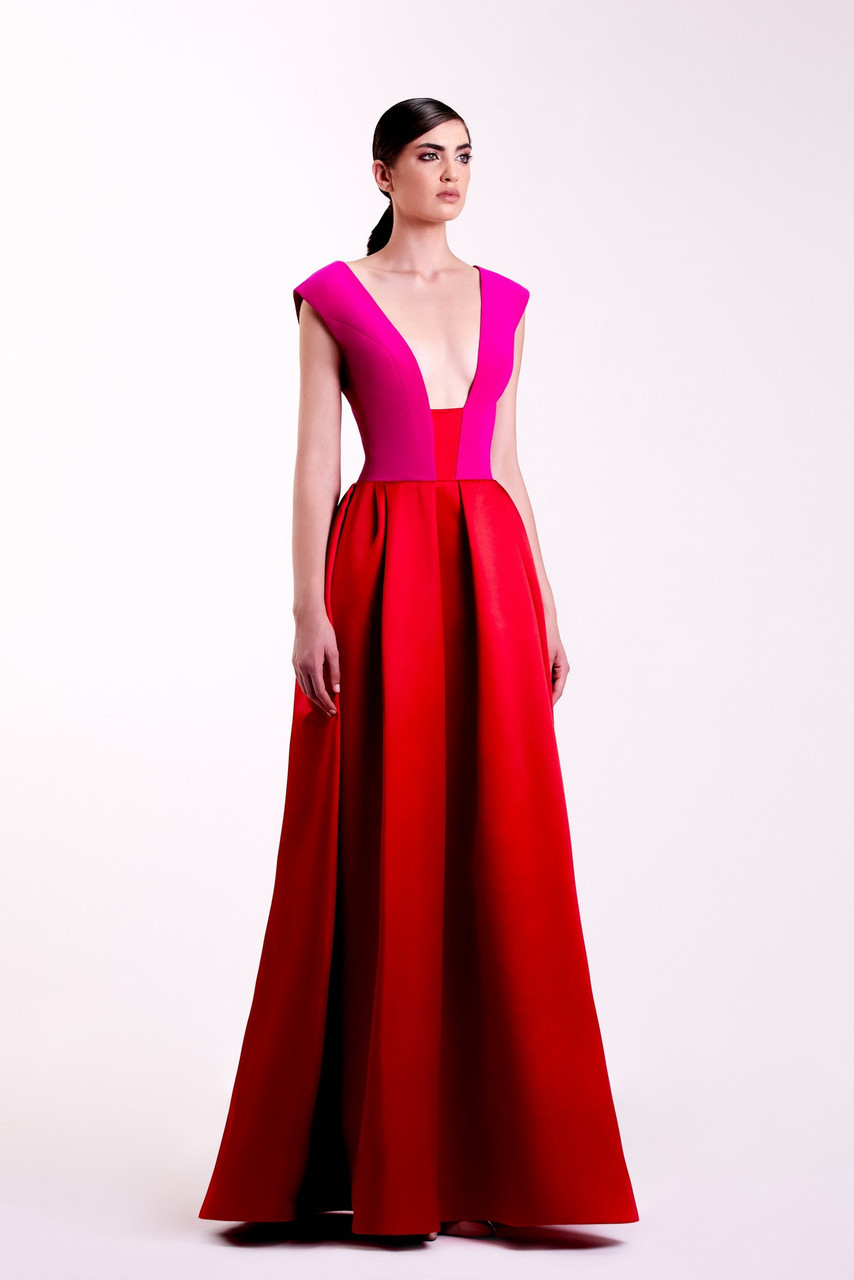 Edward Arsouni Crepe And Satin-gown In Multi