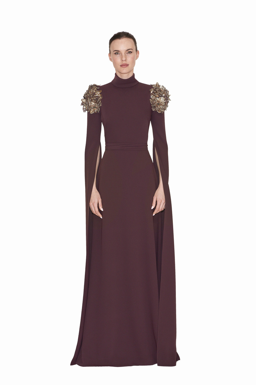 Reem Acra Split Sleeve Gown In Multi