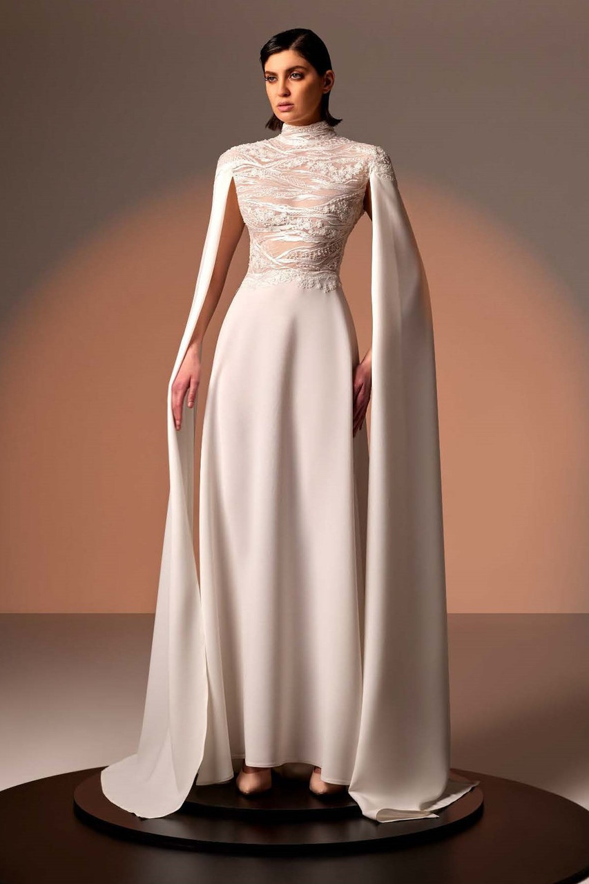 Edward Arsouni Crepe Gown With Lace Embroidery In Multi