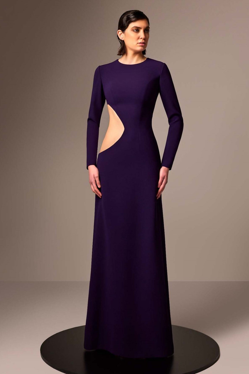 Edward Arsouni Long Sleeve Cutout Crepe Gown In Multi