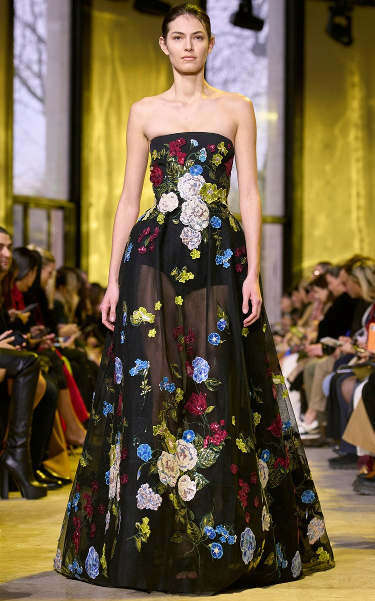 Elie Saab Embroidered Tulle A-line Gown In Multi