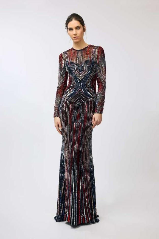 Elie Saab Long Embroidered Tulle Gown In Multi