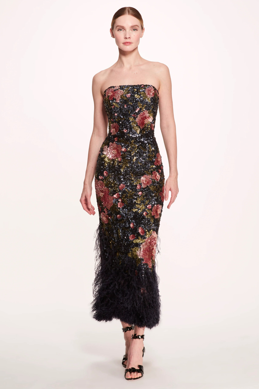 Marchesa Strapless Ankle-length Gown In Multi