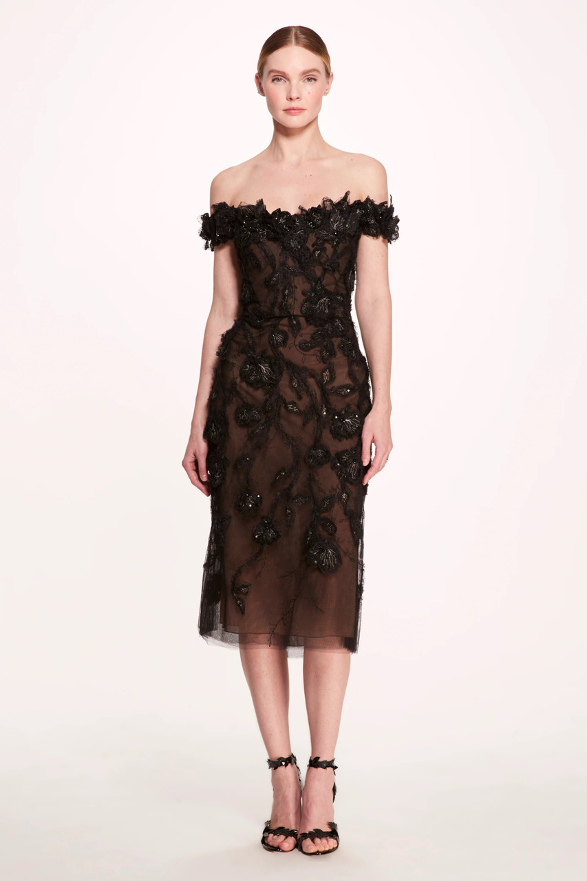 Marchesa Illusion Tulle Midi Dress In Multi