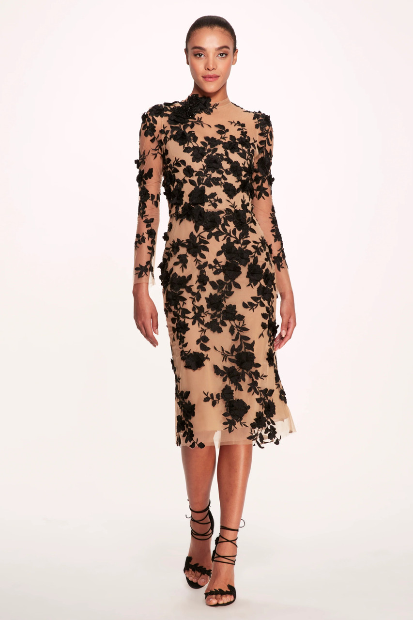 Marchesa Mock Neck Long Sleeve Dress In Multi