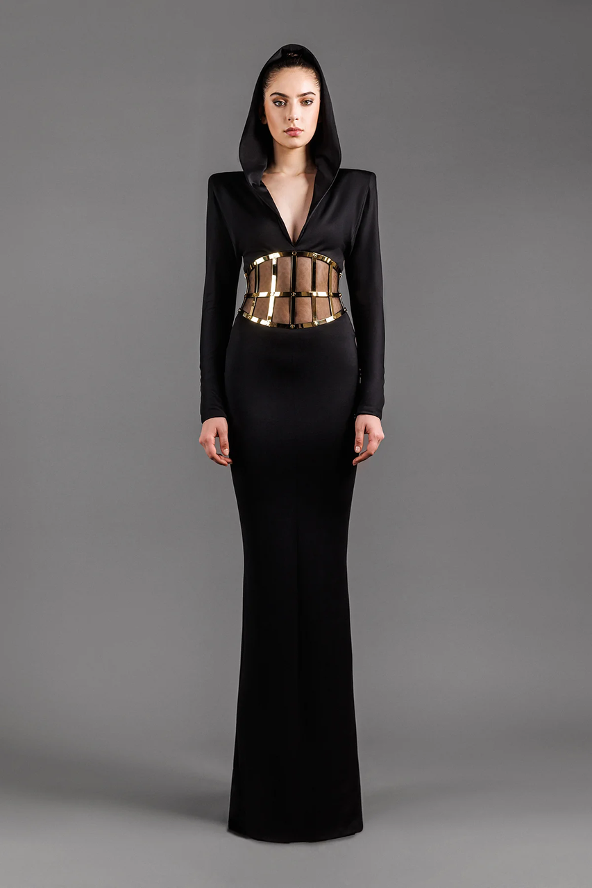 Jean Louis Sabaji Hooded Jersey Gown In Multi