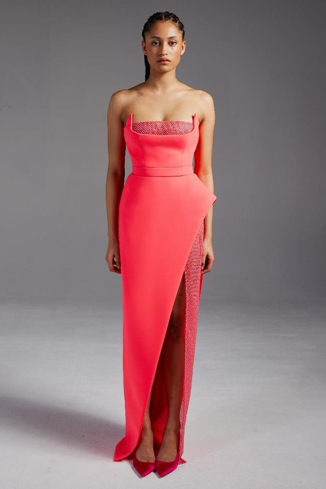 Azzi & Osta Strapless Gown With Structured Bust In Multi