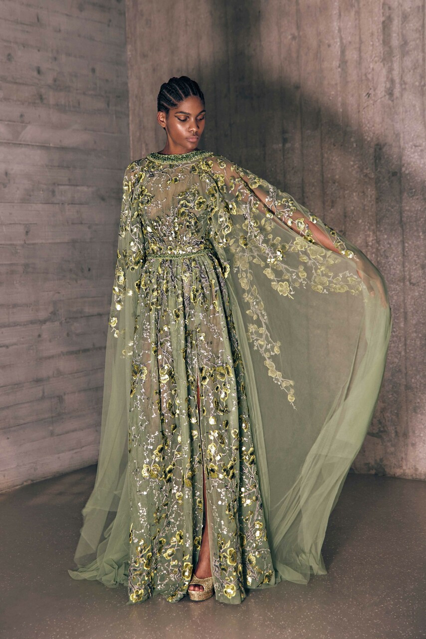 Tony Ward Embroidered Caftan Gown In Multi