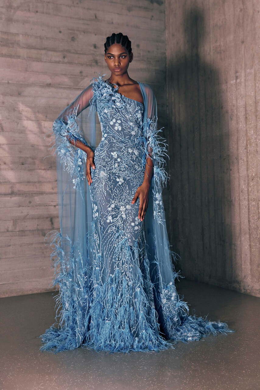 Tony Ward Embroidered Tulle Gown With Matching Cape In Multi