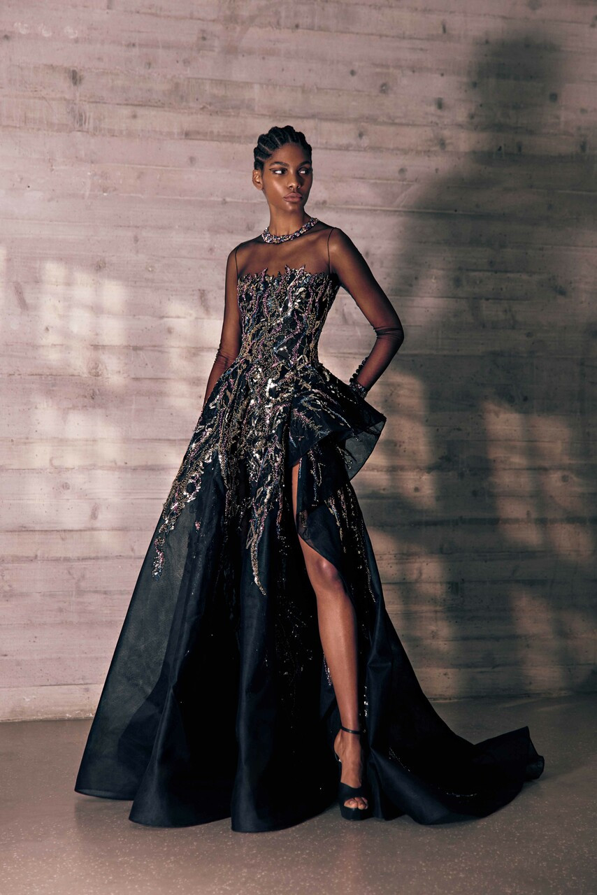 Tony Ward A-line Tulle Gown With High Slit In Multi