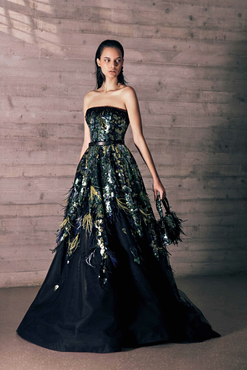 Tony Ward Embroidered Tulle Strapless Gown In Multi