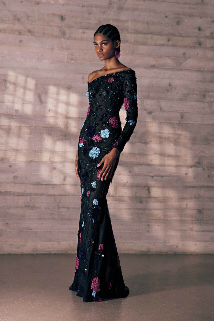 Tony Ward 3d Embroidered Tulle Gown In Multi