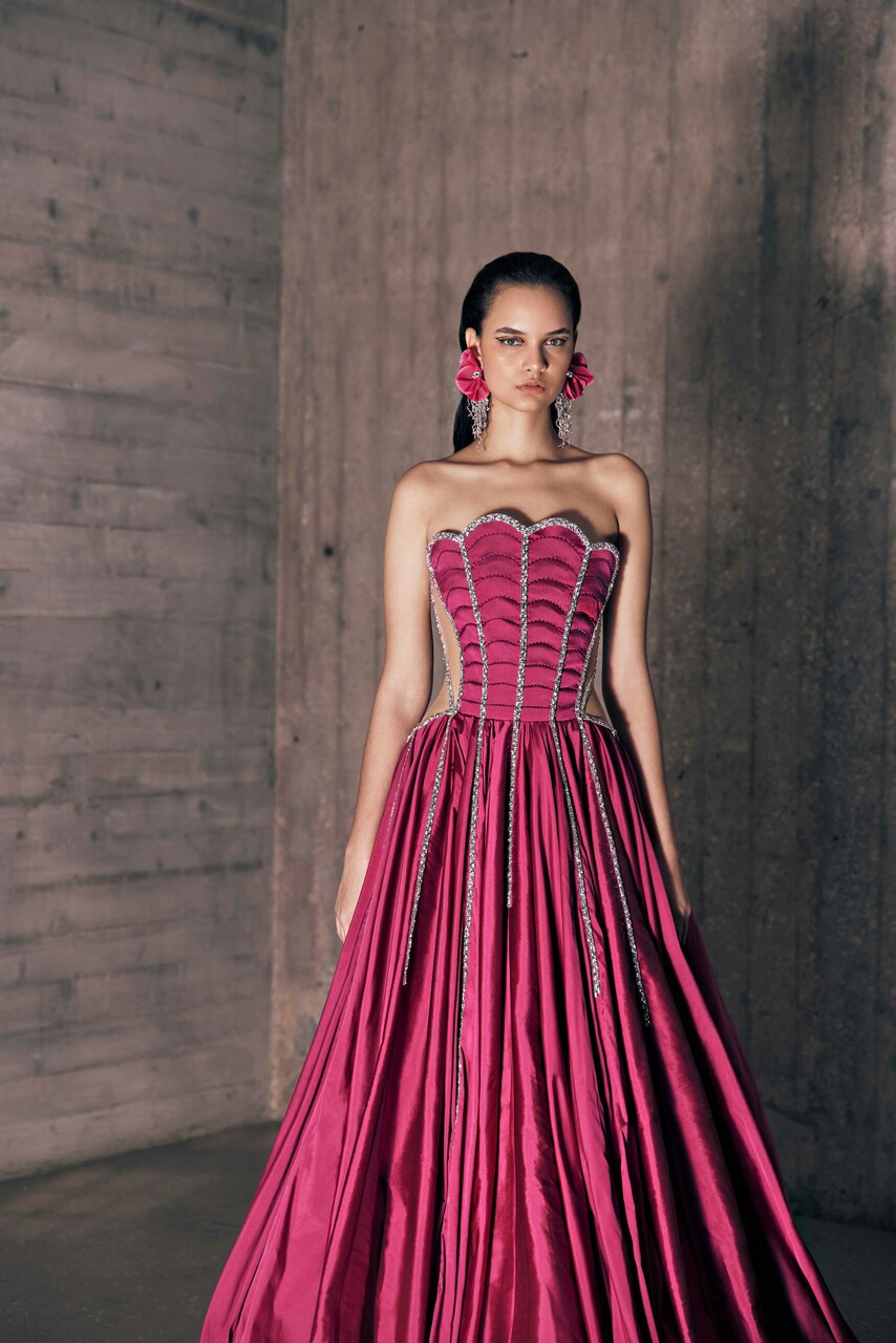 Tony Ward Strapless Petals Taffeta Gown In Multi