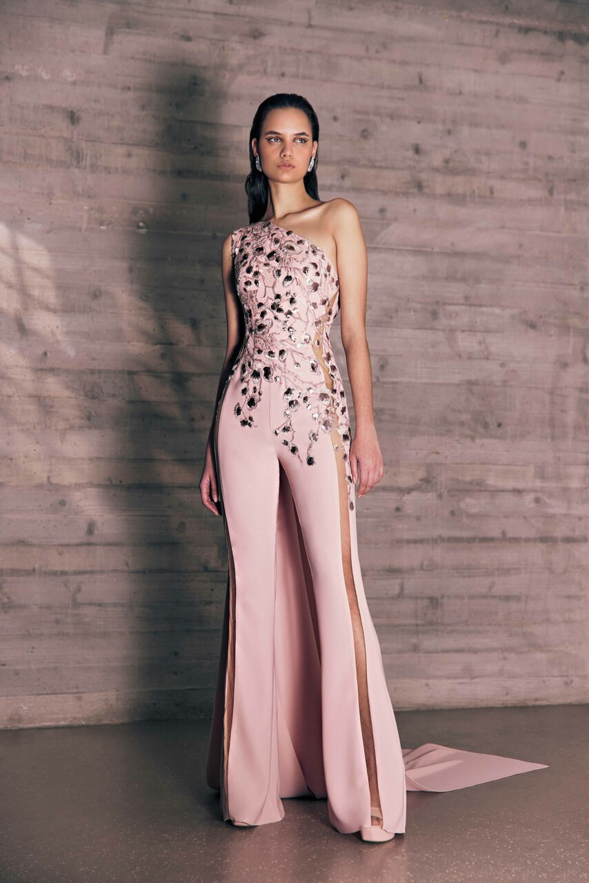 Tony Ward Asymmetric Crêpe Marocain Jumpsuit In Multi