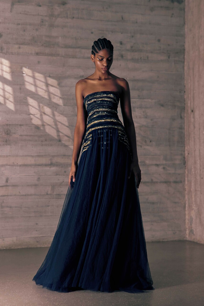 Tony Ward Strapless Tulle Gown With Embroidery In Multi