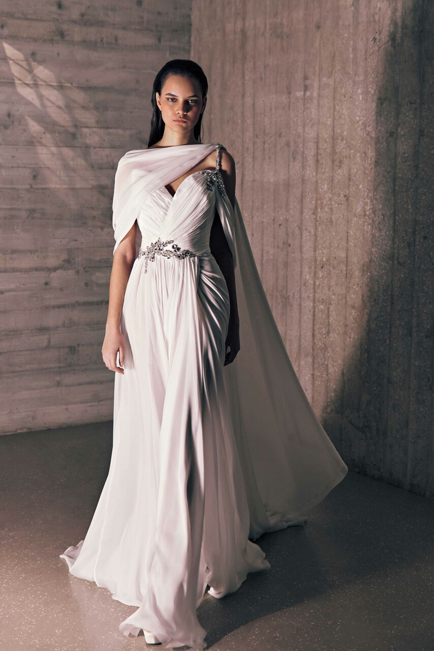 Tony Ward Silk Draped Mousseline Gown In Multi