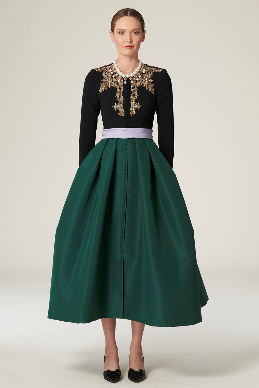 Shop Carolina Herrera Embellished Long Sleeve Midi Dress In Multi
