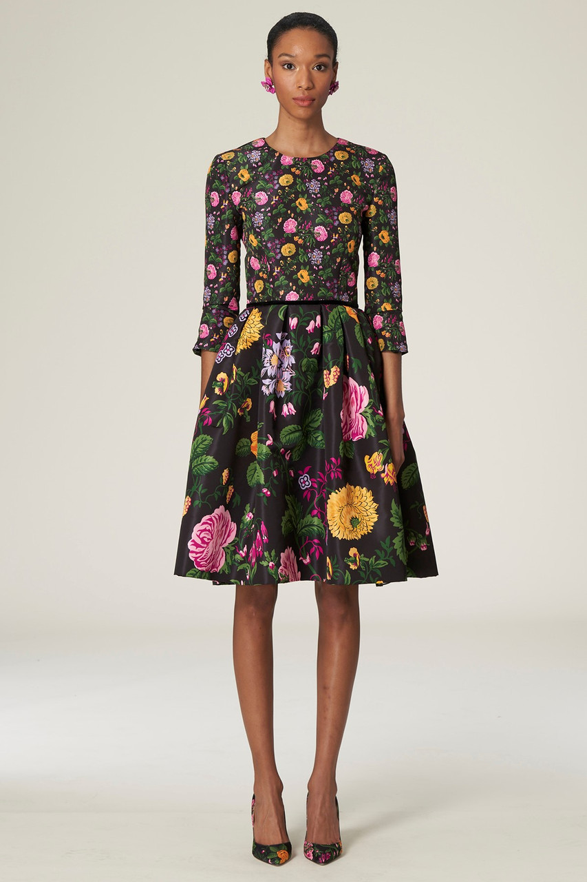 Shop Carolina Herrera Elbow Sleeve Knee-length Dress In Multi