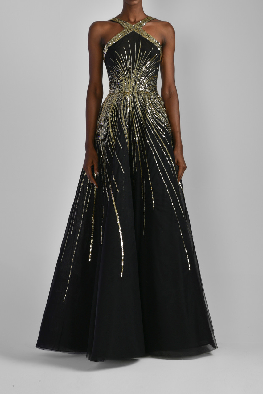 Saiid Kobeisy Tulle Halter Neck Gown With Sequins In Multi