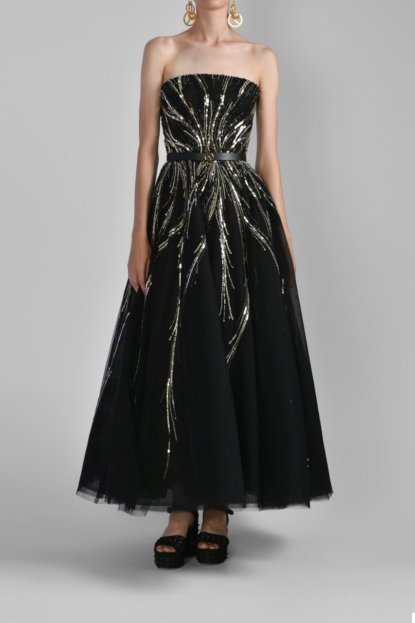 Saiid Kobeisy Tulle Strapless Dress With Sequins In Multi
