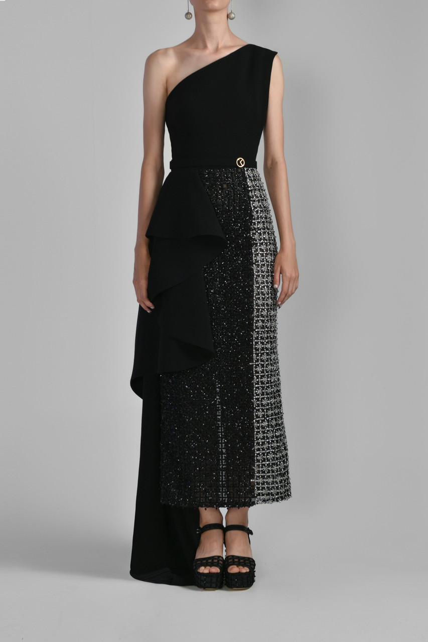 Saiid Kobeisy One-shoulder Beaded Dress In Black