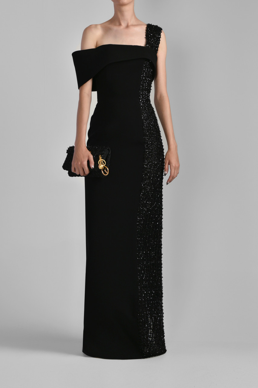 Saiid Kobeisy Asymmetrical Canton Crepe Gown In Black